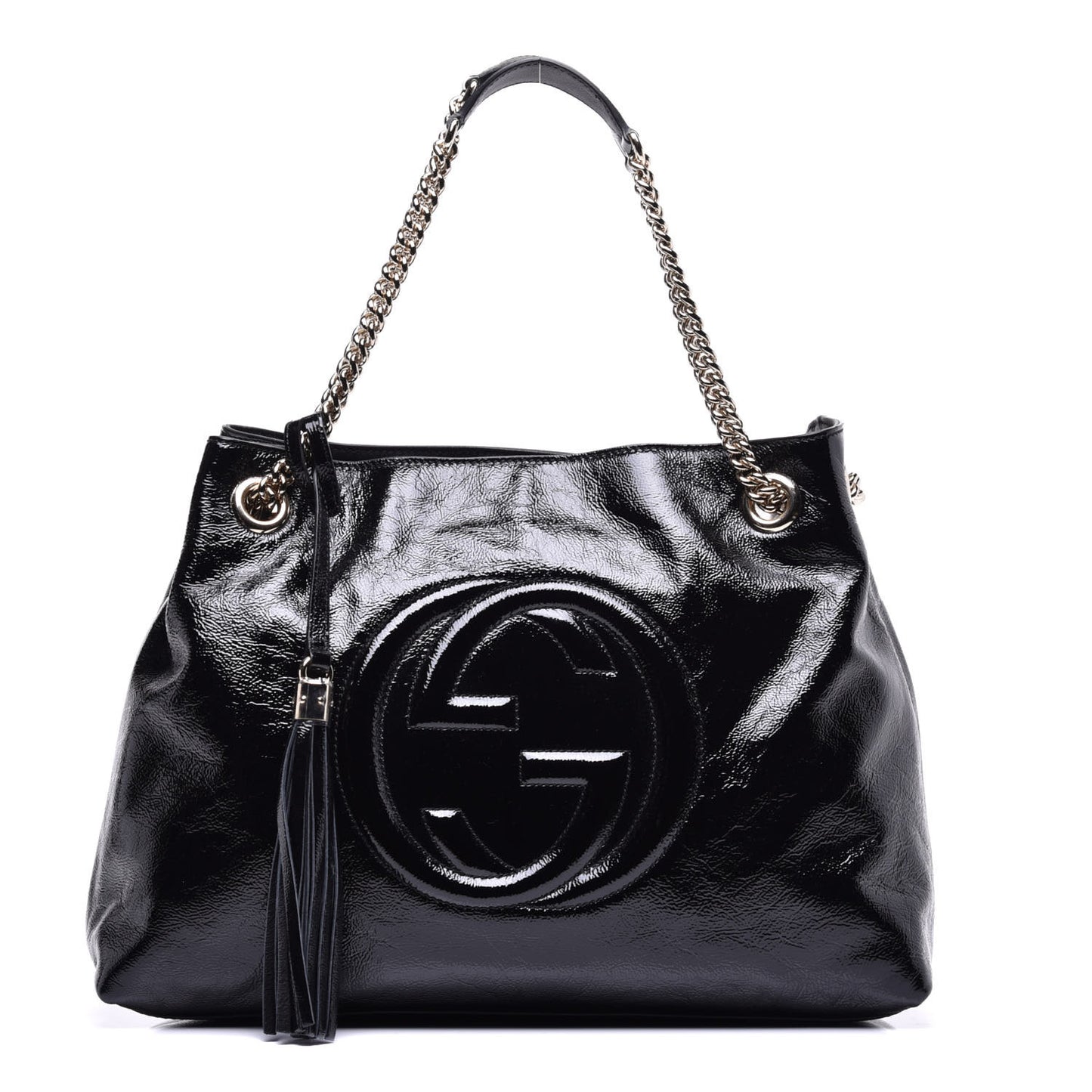 Patent Medium Soho Chain Shoulder Bag Black
