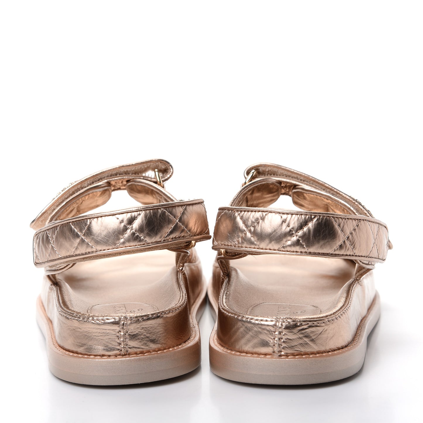 Iridescent Lambskin Quilted Velcro Dad Sandals 39 Light Bronze