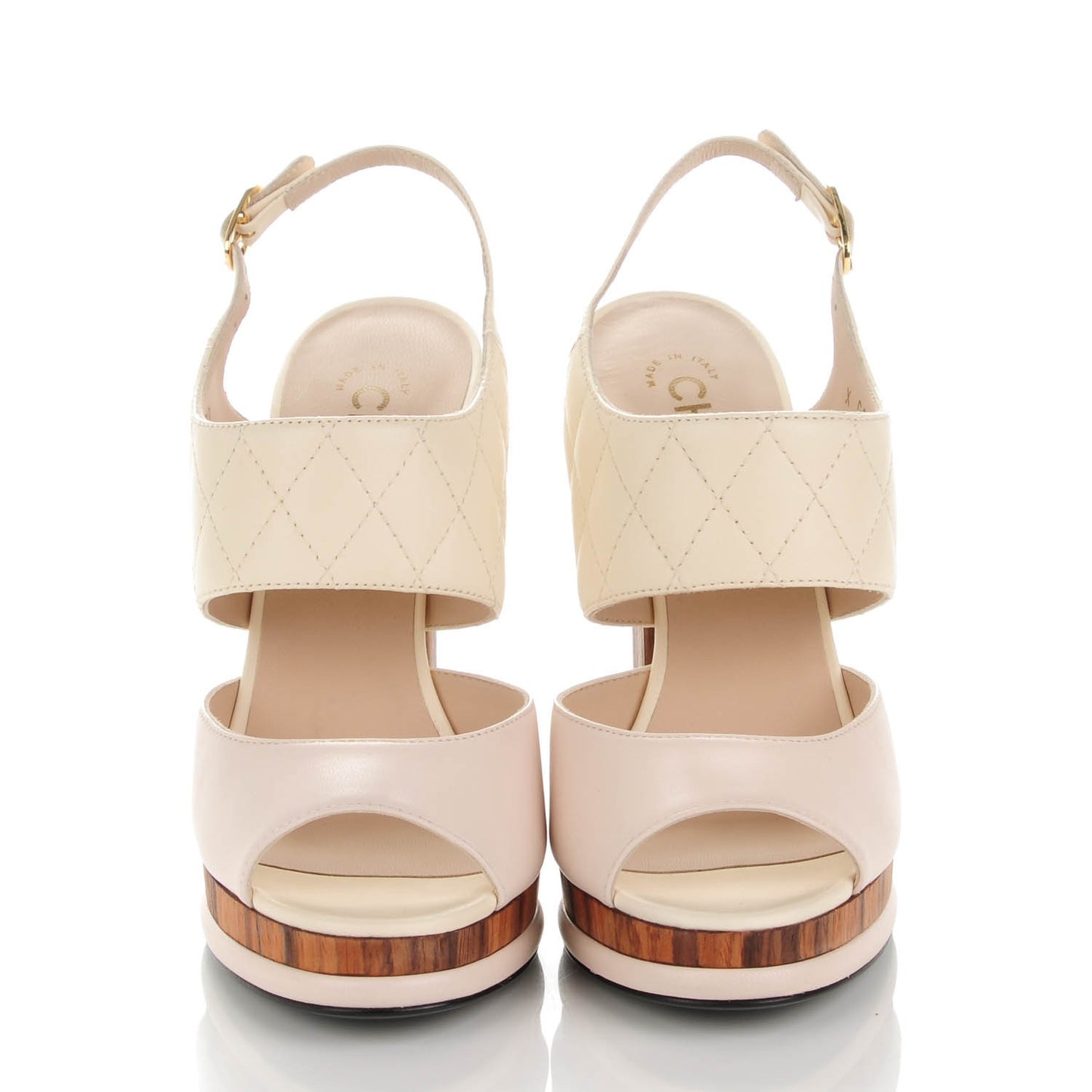 Lambskin Quilted Wooden Sandals 38 Beige Pink