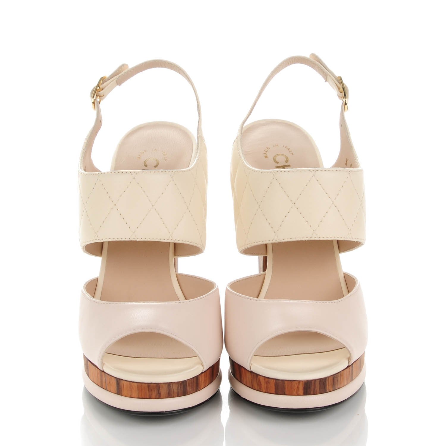 Chanel Lambskin Quilted Wooden Sandals 38 Beige Pink 2 of 9