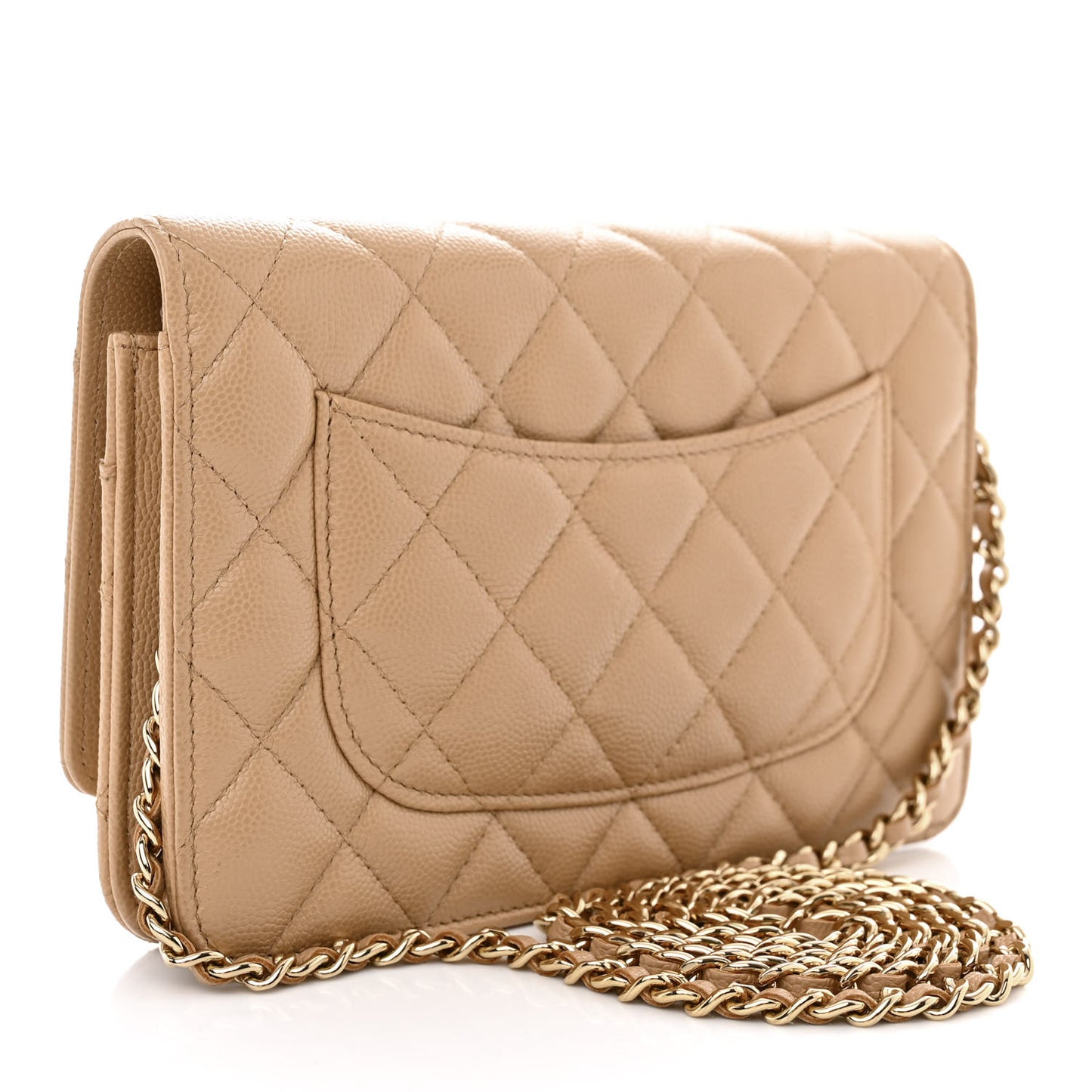 Caviar Quilted Wallet On Chain WOC Beige