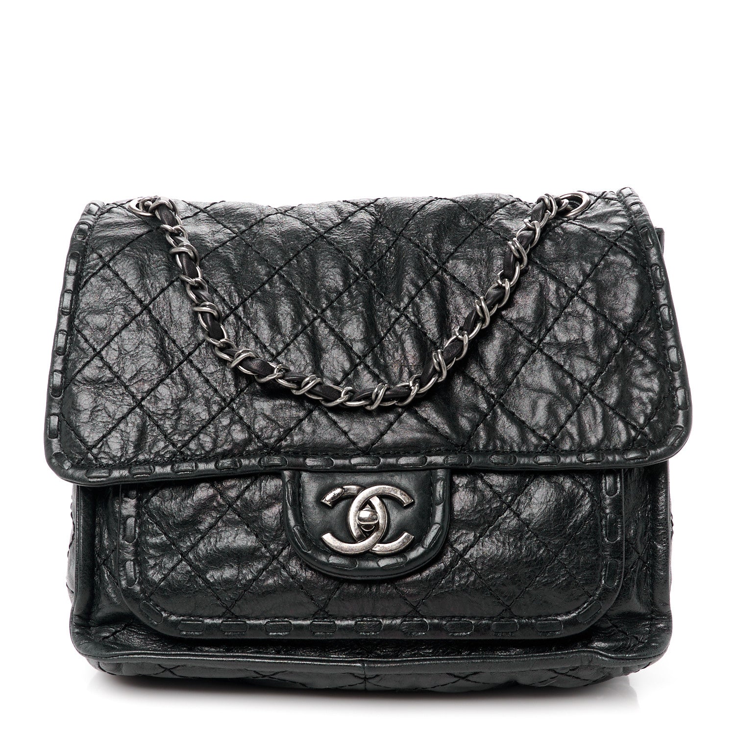 Chanel Calfskin Quilted Whipstitch Paris Edinburgh Flap Bag Black 1 of 12