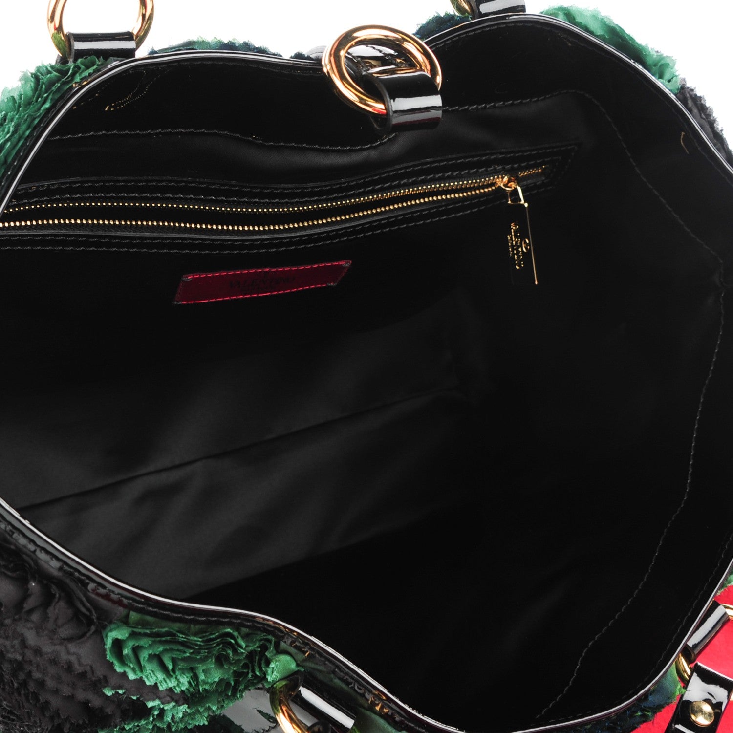 Valentino Garavani Silk Medium Georgette Rosier Tote Green Black 5 of 8