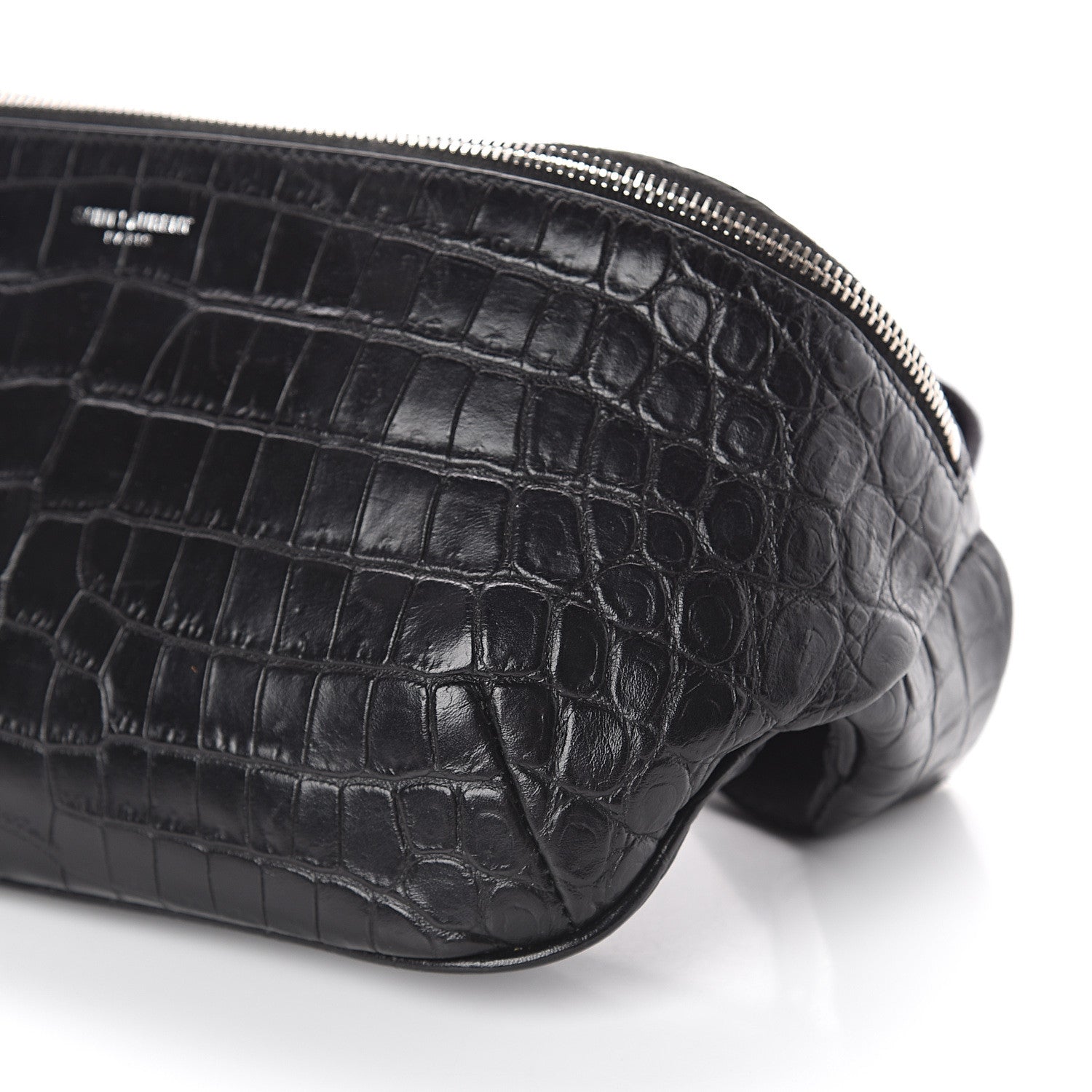 Saint Laurent Calfskin Crocodile Embossed Monogram Belt Bag Black 8 of 8