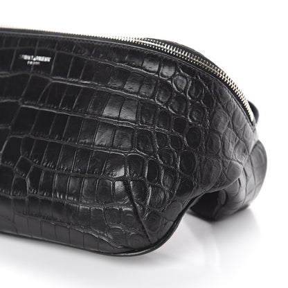 Saint Laurent Calfskin Crocodile Embossed Monogram Belt Bag Black 8 of 8
