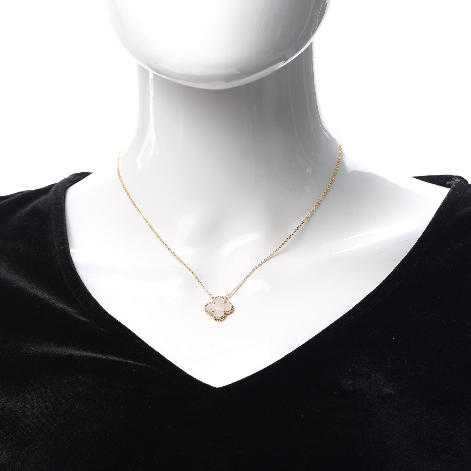 Van Cleef & Arpels 18K Yellow Gold Mother of Pearl Vintage Alhambra Pendant Necklace 2 of 8