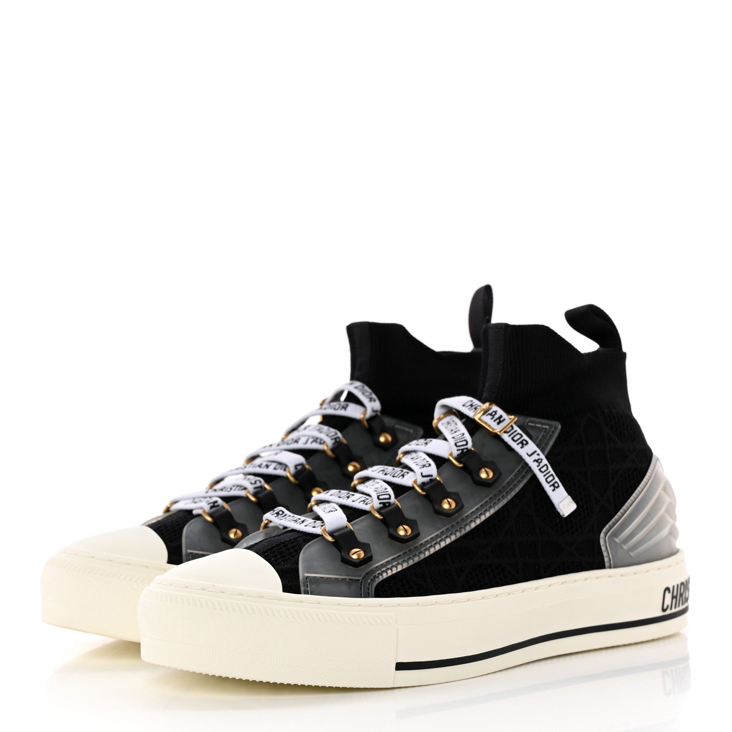 Christian Dior Technical Knit Calfskin Womens Walk'N'Dior High Top Sneakers 37 Black 3 of 11