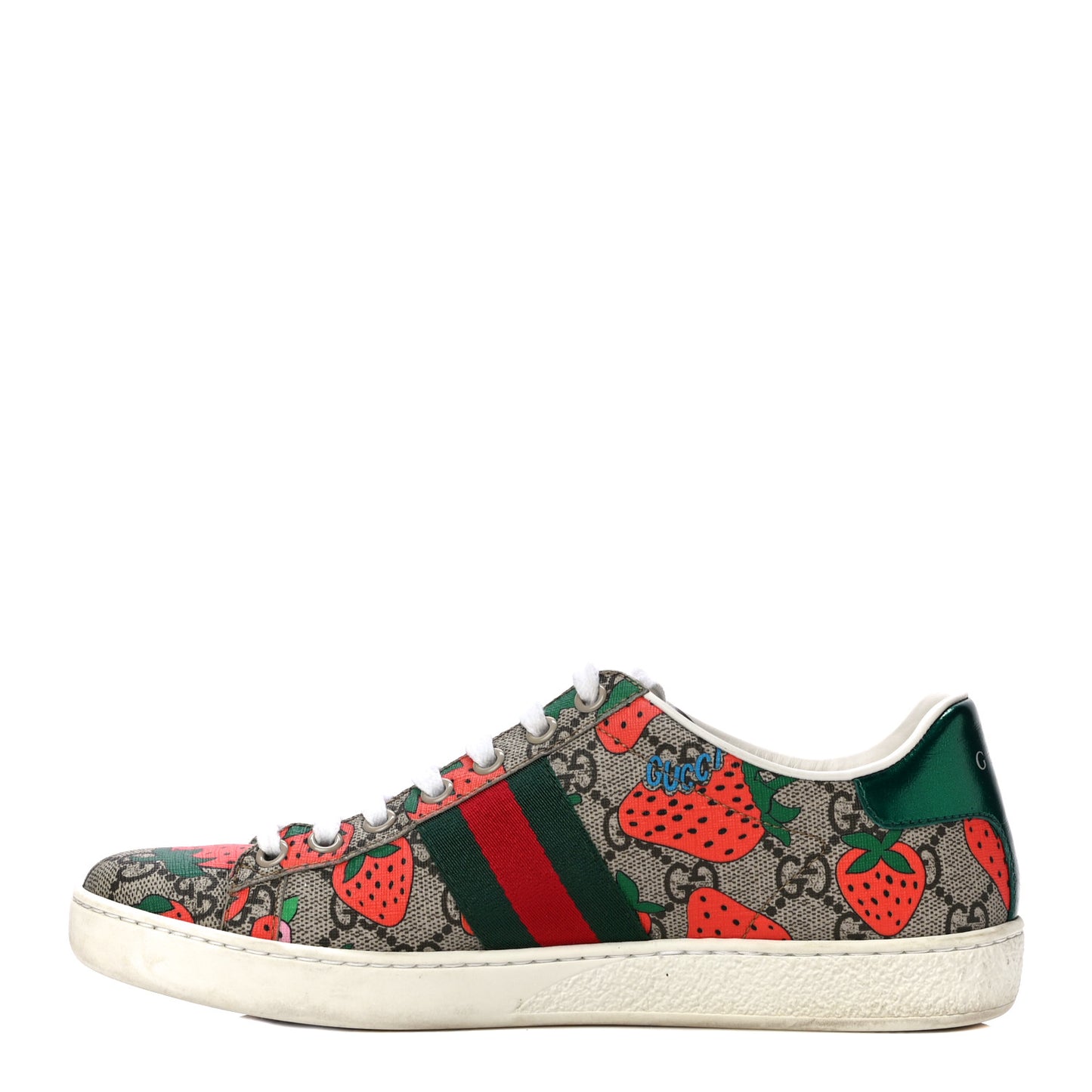 GG Supreme Monogram Strawberry Web Womens Ace Sneakers 36.5 Beige Multicolor Red Green