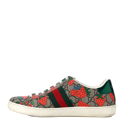 Gucci GG Supreme Monogram Strawberry Web Womens Ace Sneakers 36.5 Beige Multicolor Red Green 1 of 13