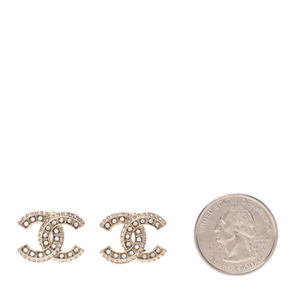 Chanel Crystal Resin Timeless CC Earrings Light Gold Grey 2 of 4