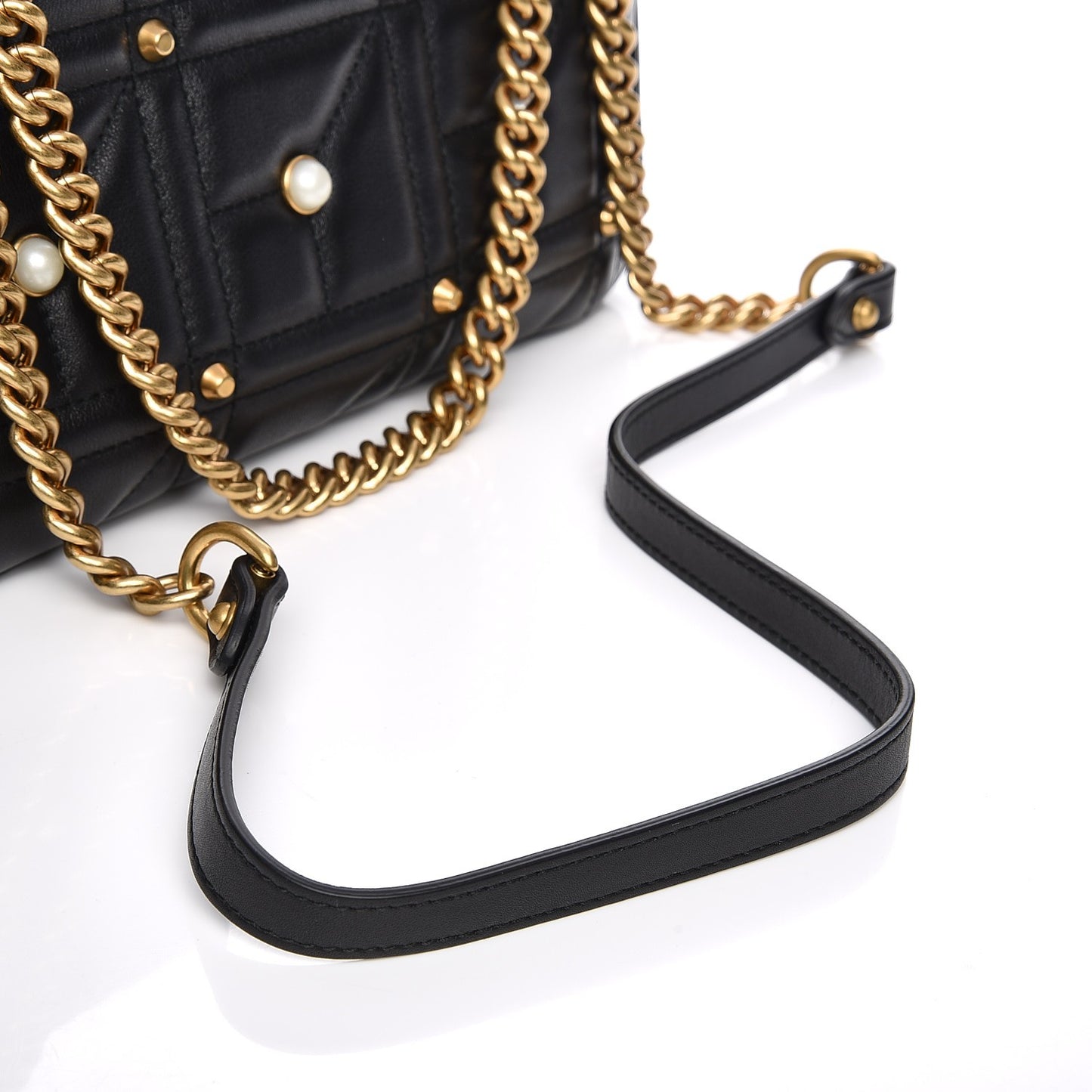 Calfskin Matelasse Studded Small Pearly GG Marmont Shoulder Bag Black