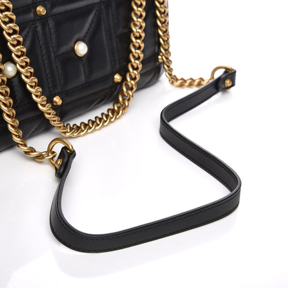 Gucci Calfskin Matelasse Studded Small Pearly GG Marmont Shoulder Bag Black 8 of 8