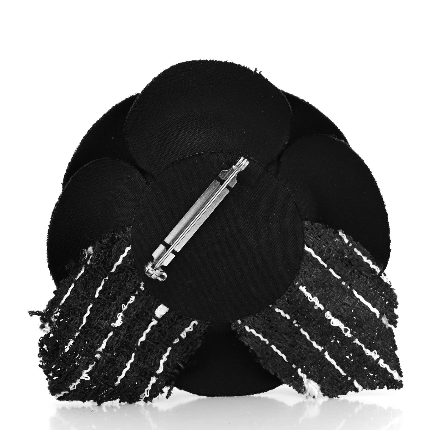 Tweed Camellia Pin Brooch Black
