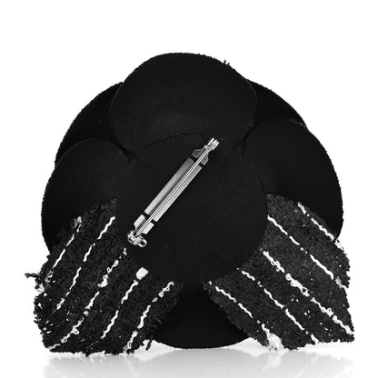 Chanel Tweed Camellia Pin Brooch Black 3 of 3