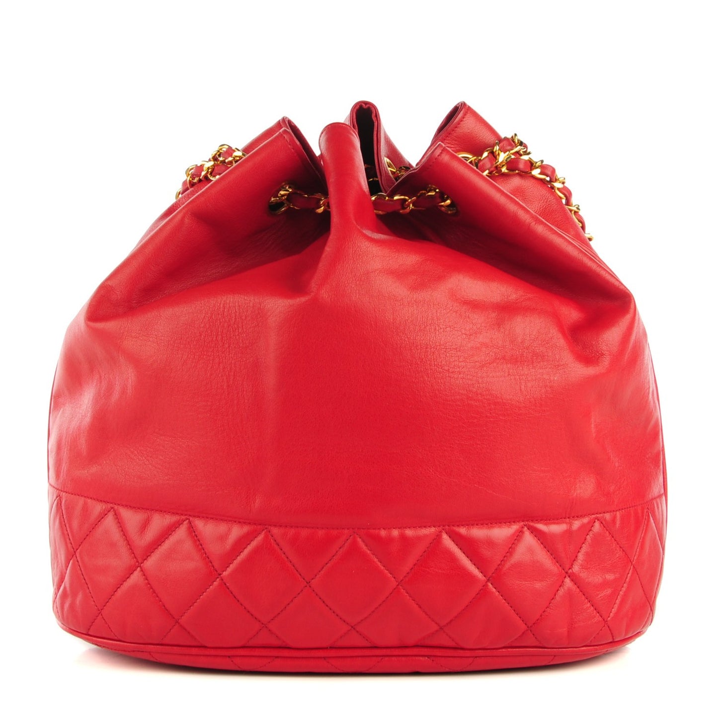 Lambskin Quilted Drawstring Shoulder Bag Red