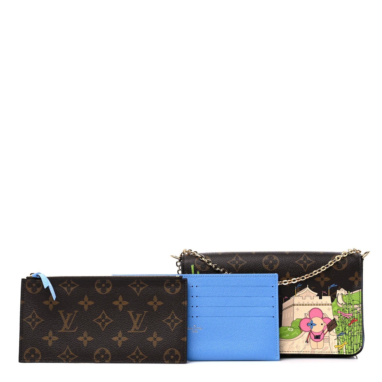 Louis Vuitton Monogram 2021 Christmas Animation China Wall Pochette Felicie Chain Wallet Myosotis Blue 1 of 9