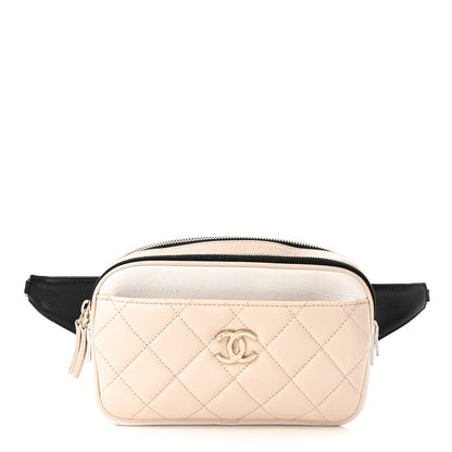 Chanel Goatskin Quilted Waist Bag Beige White Black 3 of 12