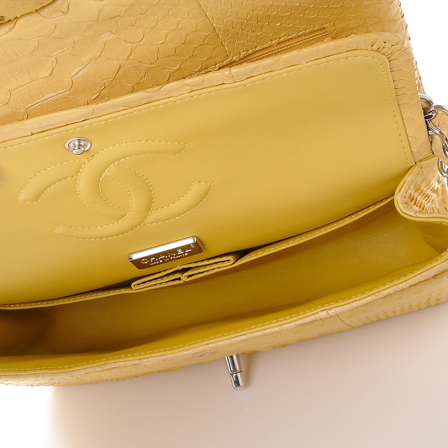 Chanel Python Medium Double Flap Yellow 5 of 14