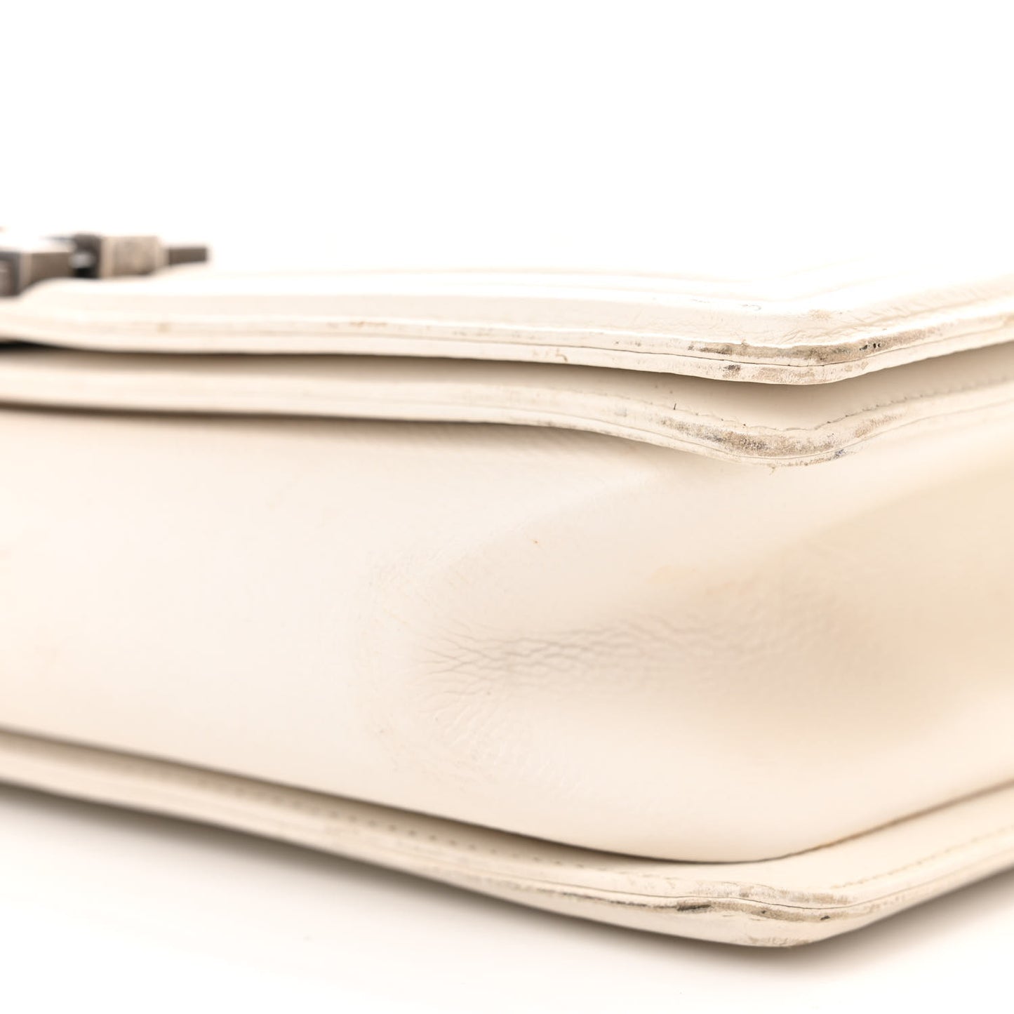 Calfskin Double Stitch New Medium Boy Flap White