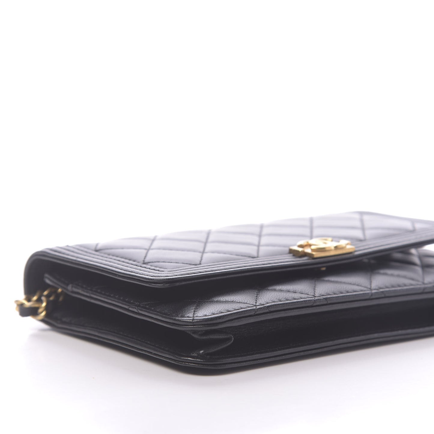 Lambskin Quilted Boy Wallet On Chain WOC Navy Blue