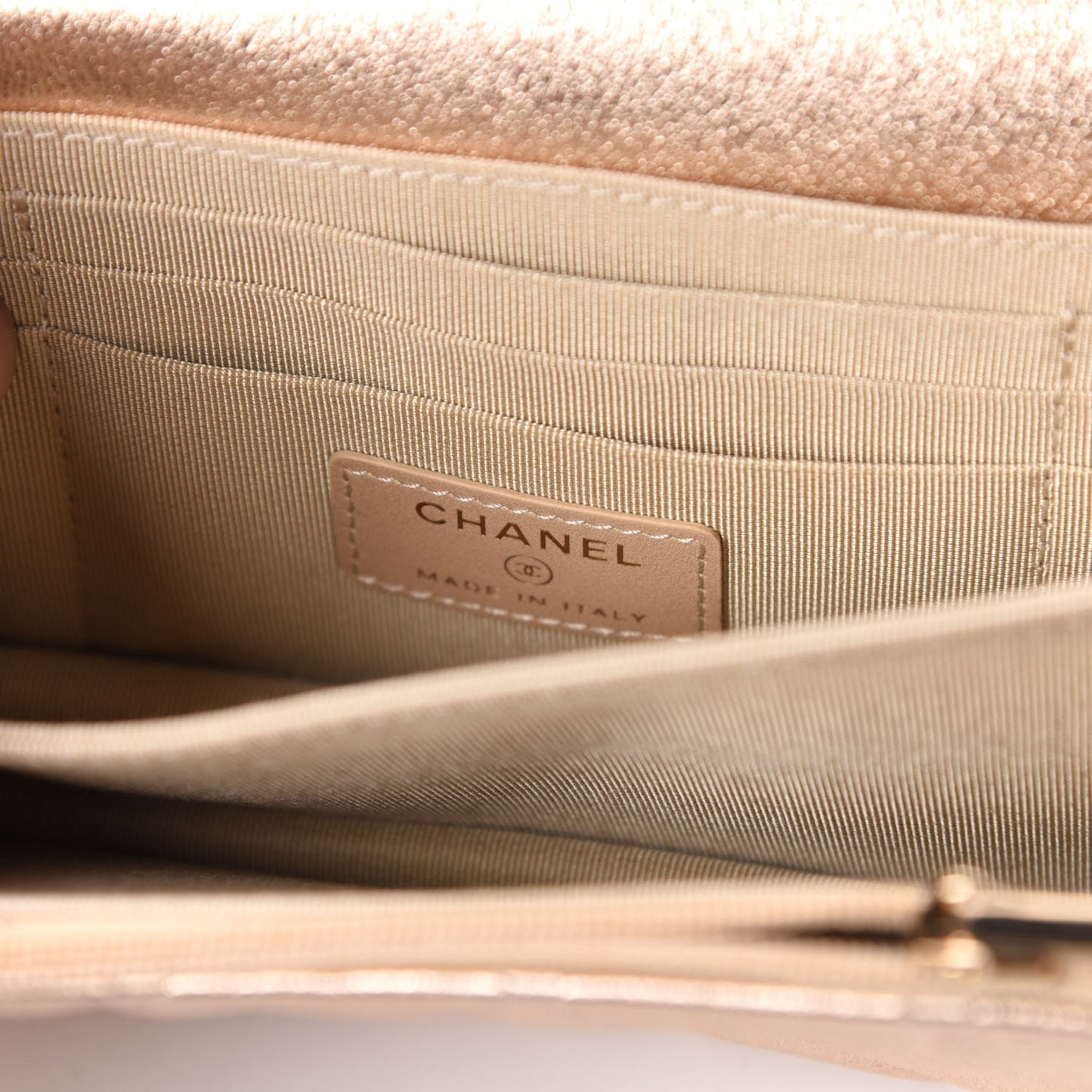 Metallic Lambskin Quilted Mini Wallet On Chain WOC Gold