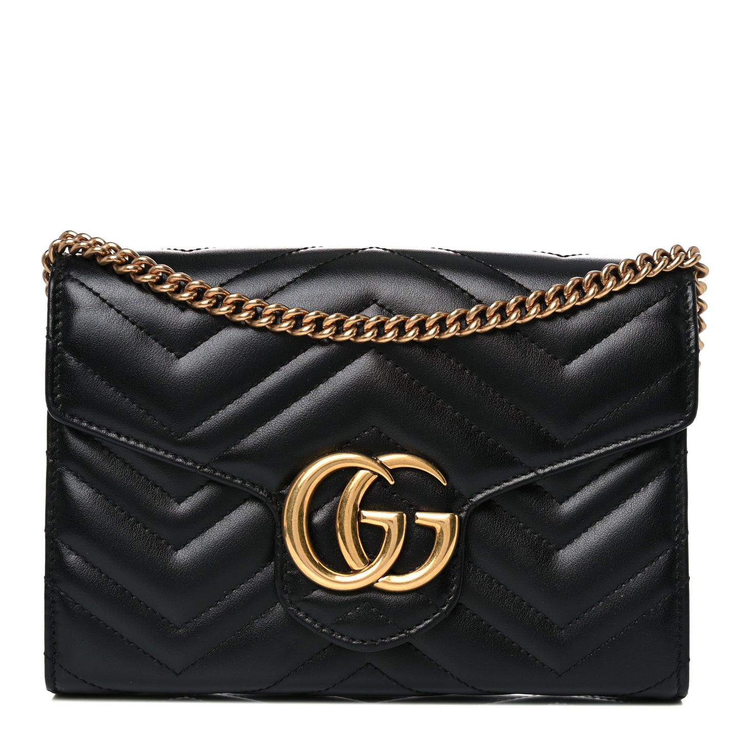 Calfskin Matelasse GG Marmont Chain Wallet Black