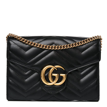 Gucci Calfskin Matelasse GG Marmont Chain Wallet Black 1 of 14