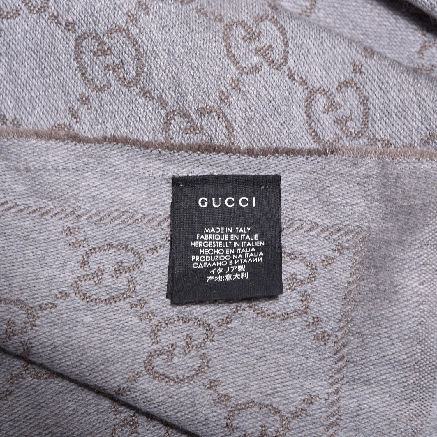 Gucci Wool Monogram Fringe Scarf Gray 4 of 5