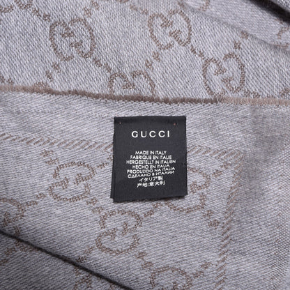 Gucci Wool Monogram Fringe Scarf Gray 4 of 5