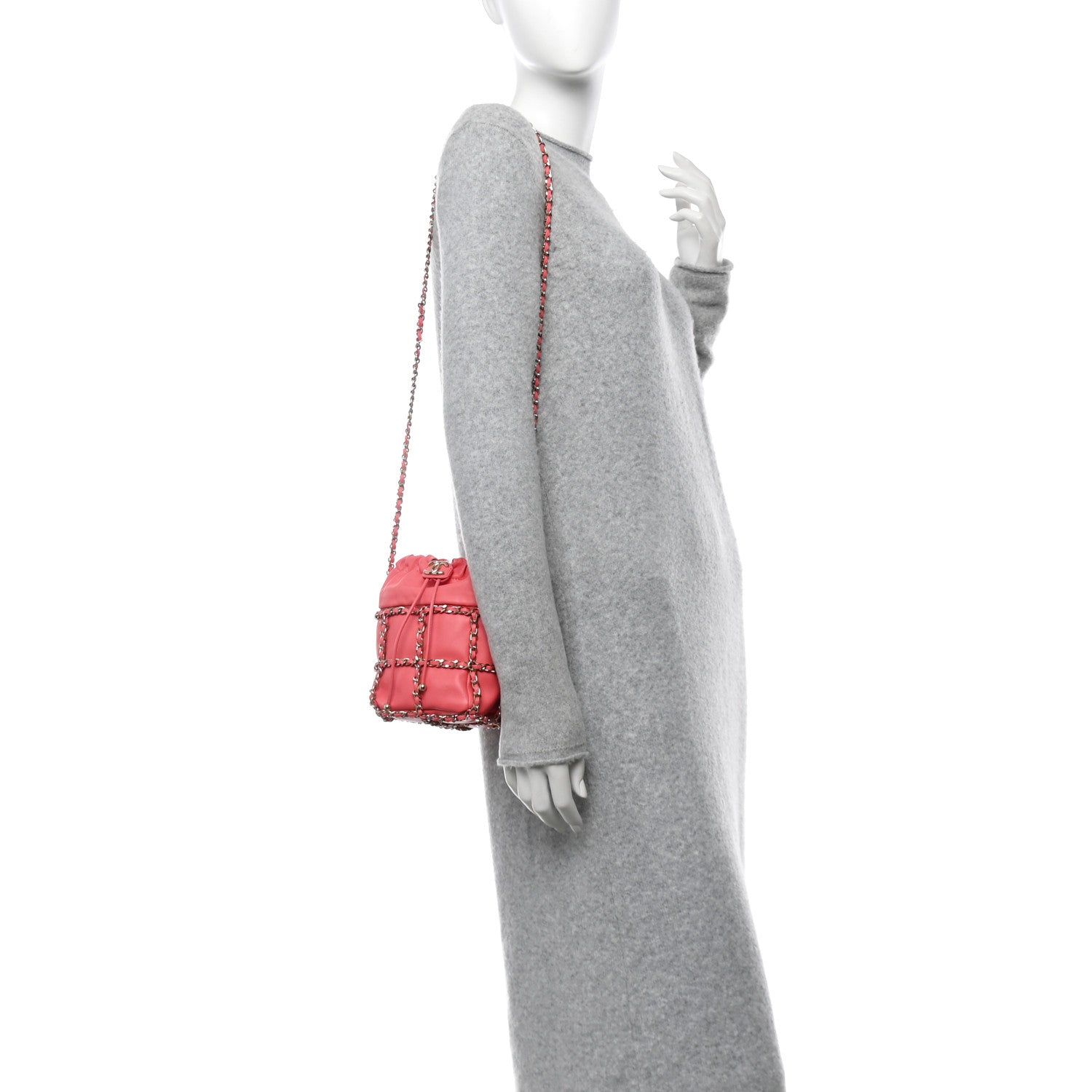 Chanel Lambskin Bucket Chain Drawstring Bag Pink 2 of 10