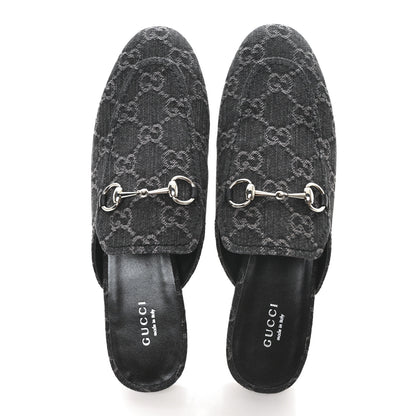 Gucci New Denim GG Malaga Kid Womens Princetown Slippers 38 Grey Black 2 of 10