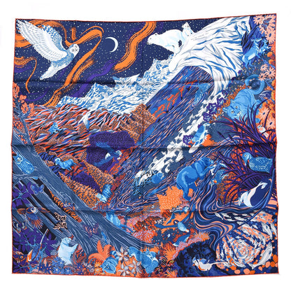Hermes Silk Into the Canadian Wild Scarf 90 Cobalt Orange Ultraviolet 1 of 10