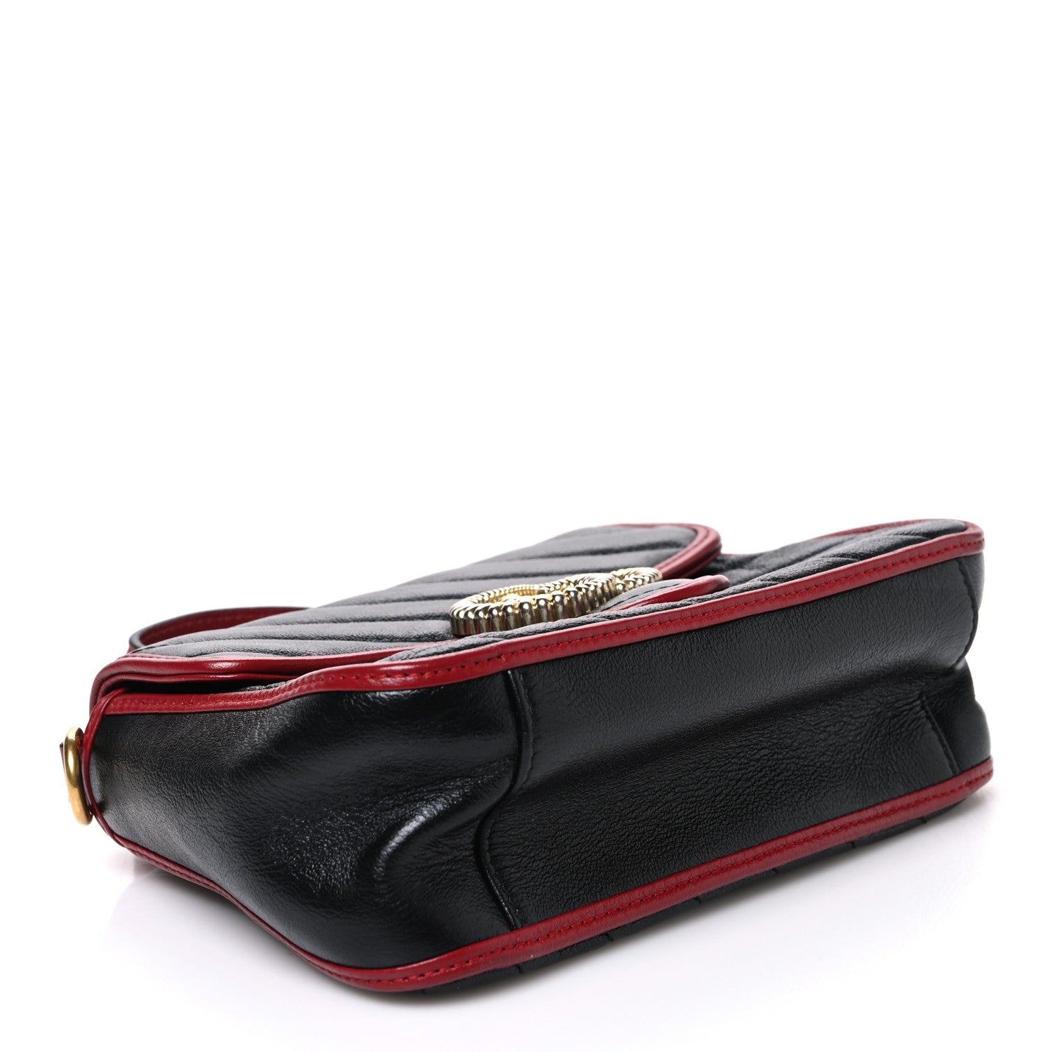 Gucci Vintage Effect Calfskin Matelasse Diagonal Mini Torchon GG Marmont Top Handle Shoulder Bag Black Romantic Cherry 4 of 10