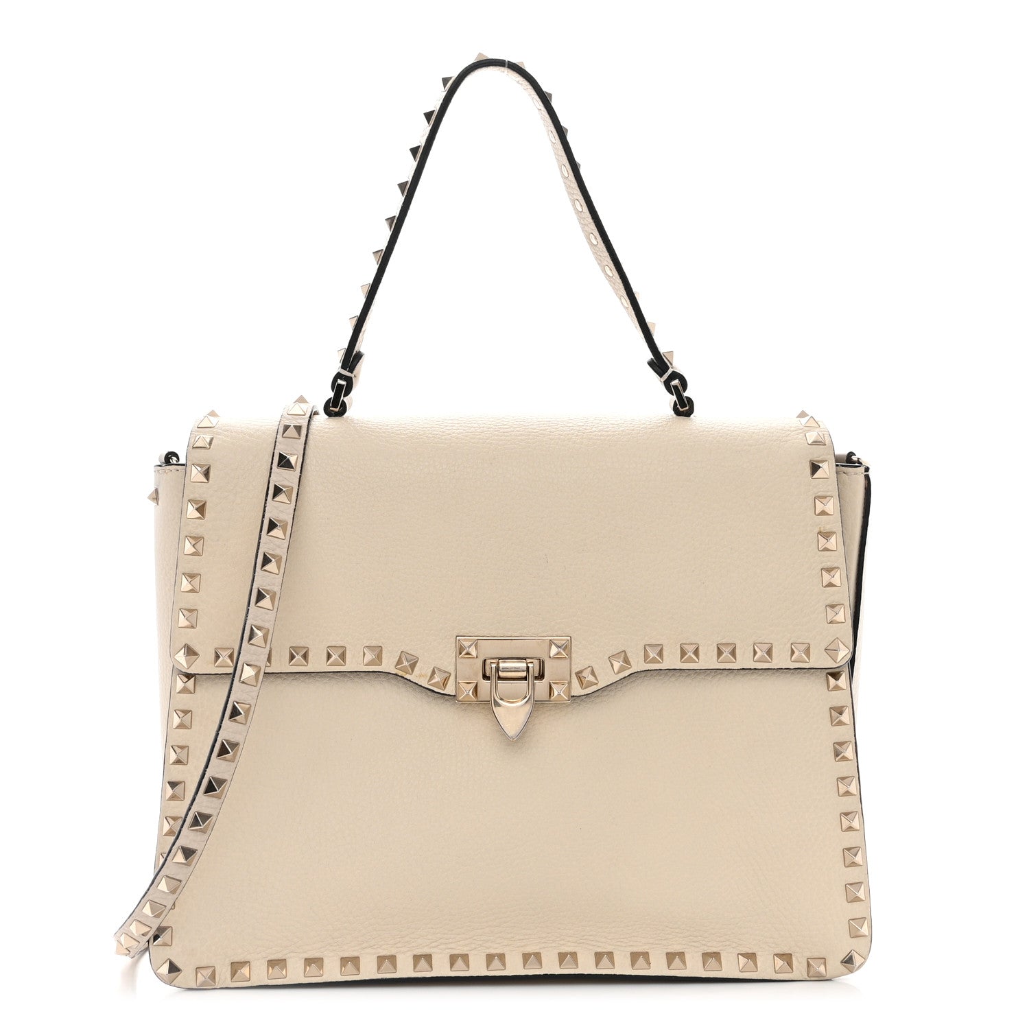 Valentino Garavani Grained Calfskin Rockstud Top Handle Flap Shoulder Bag Light Ivory 1 of 20