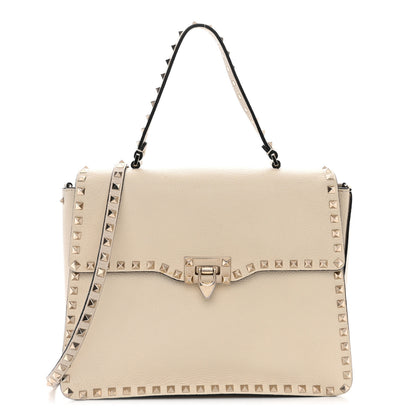 Valentino Garavani Grained Calfskin Rockstud Top Handle Flap Shoulder Bag Light Ivory 1 of 20
