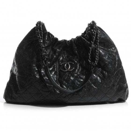 Caviar Quilted Large Elastic Tote Black