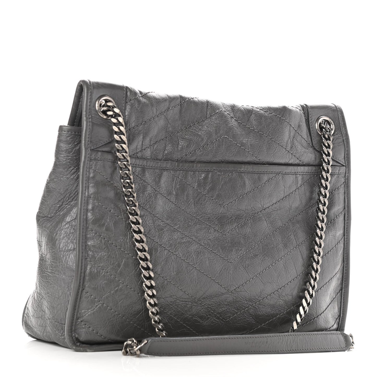Crinkled Calfskin Matelasse Monogram Large Niki Chain Satchel Storm