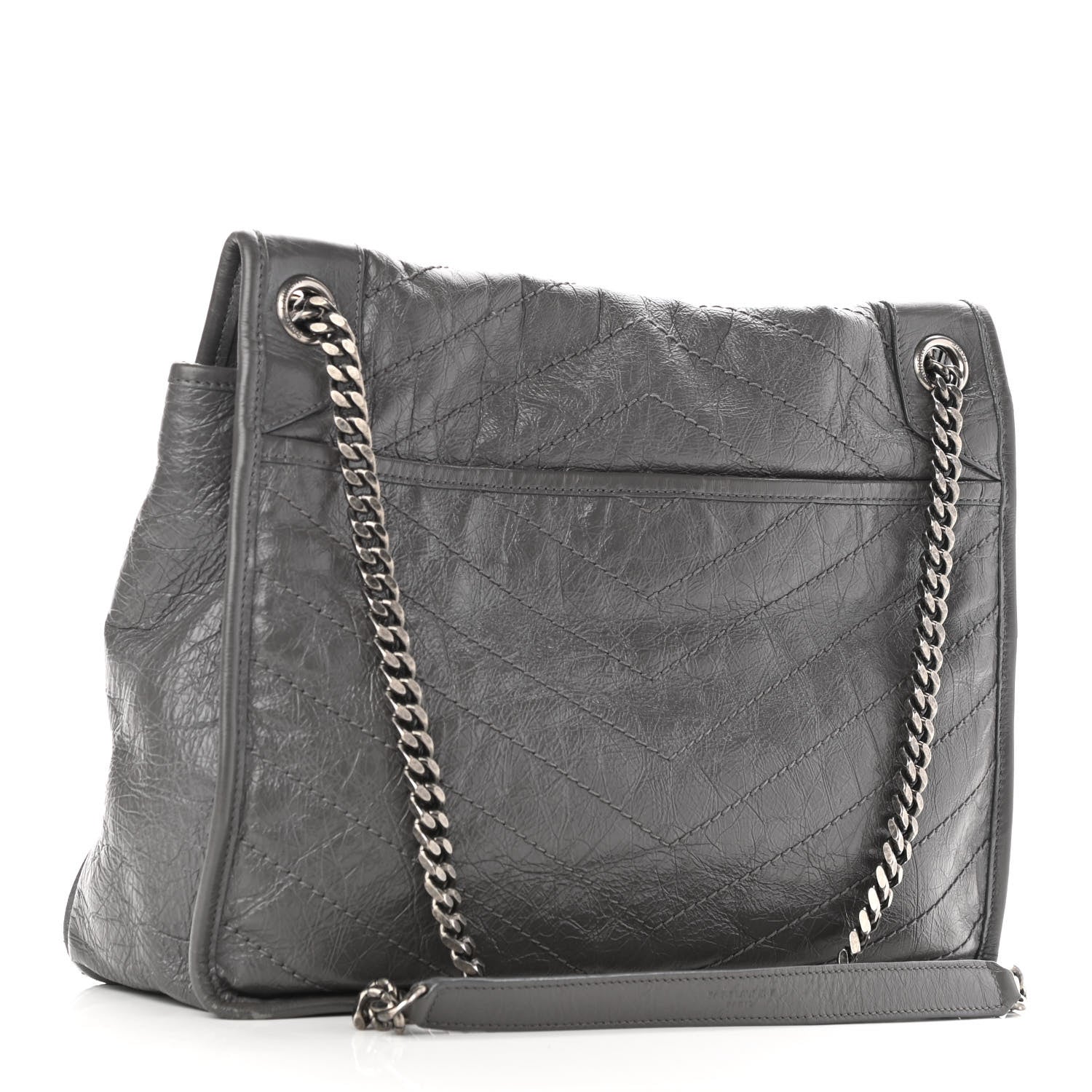 Saint Laurent Crinkled Calfskin Matelasse Monogram Large Niki Chain Satchel Storm 3 of 11