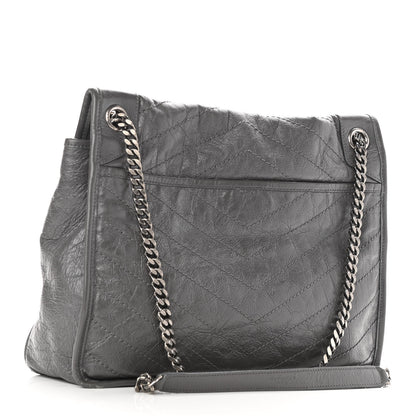 Saint Laurent Crinkled Calfskin Matelasse Monogram Large Niki Chain Satchel Storm 3 of 11