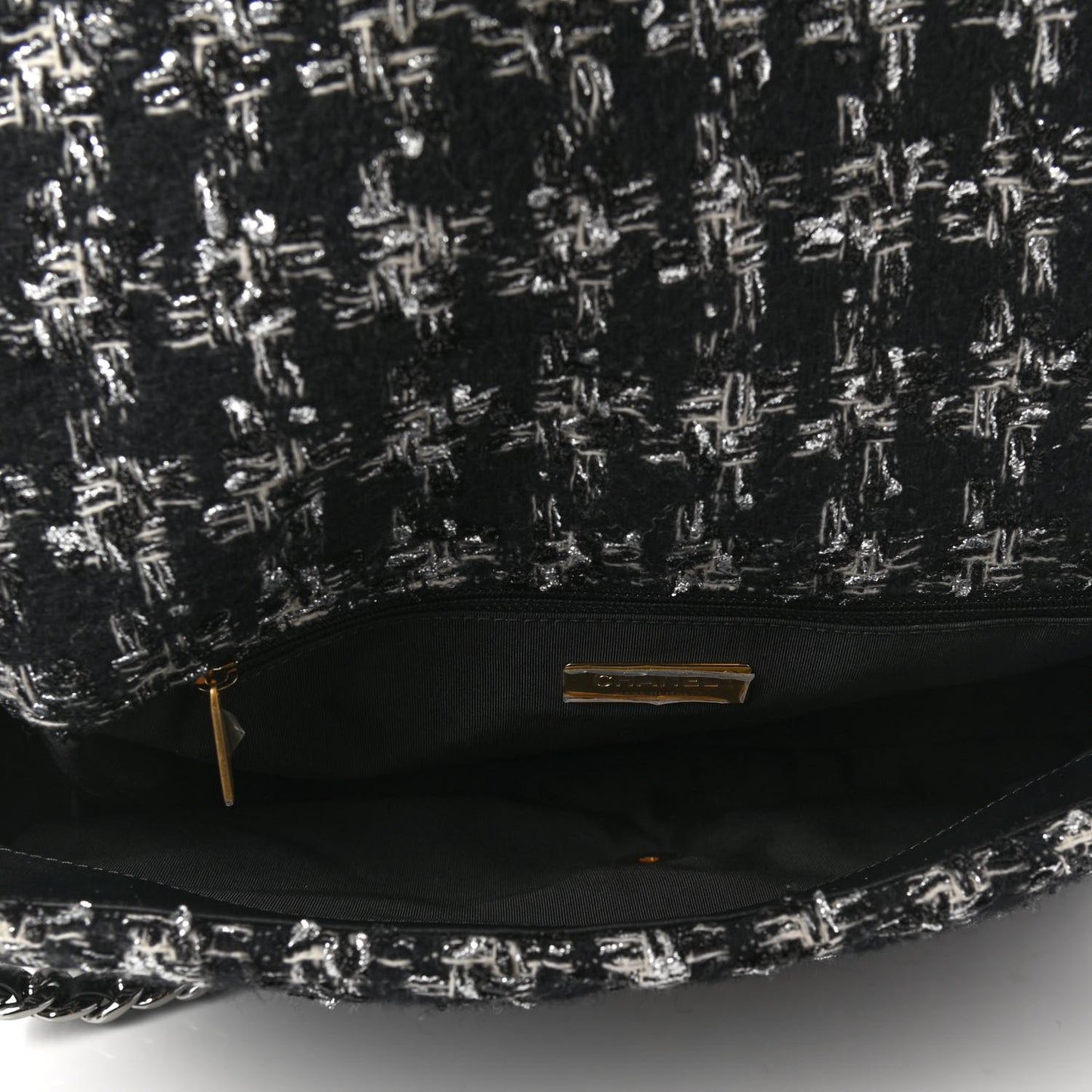 Tweed Quilted Maxi Chanel 19 Flap Black Silver Ecru