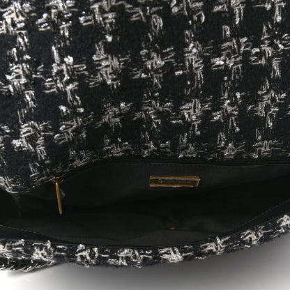 Chanel Tweed Quilted Maxi Chanel 19 Flap Black Silver Ecru 5 of 11