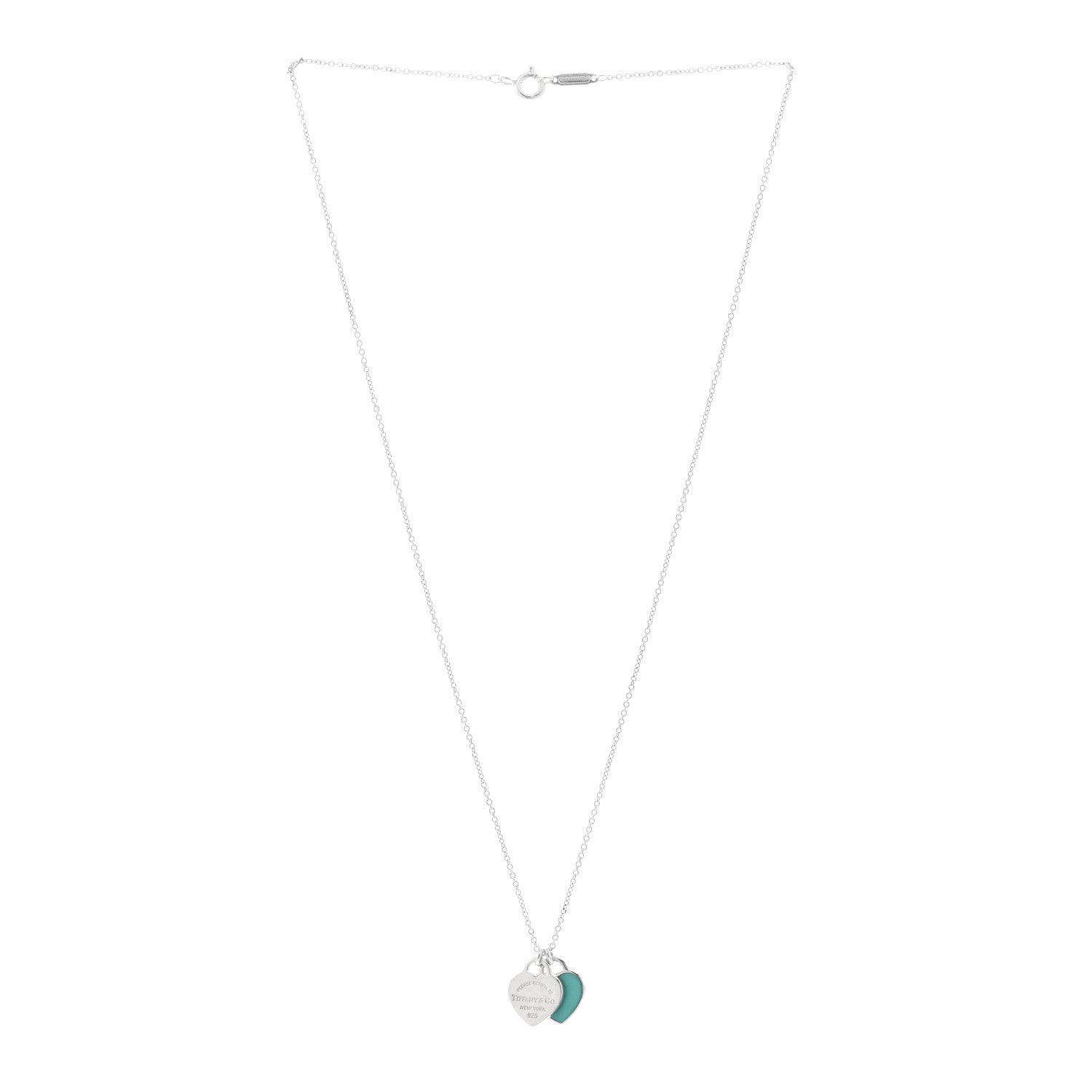 Tiffany Sterling Silver Enamel Return to Tiffany Double Mini Heart Tag Pendant Necklace Blue 3 of 5