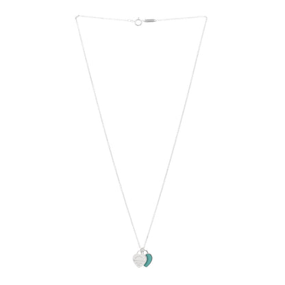 Tiffany Sterling Silver Enamel Return to Tiffany Double Mini Heart Tag Pendant Necklace Blue 3 of 5