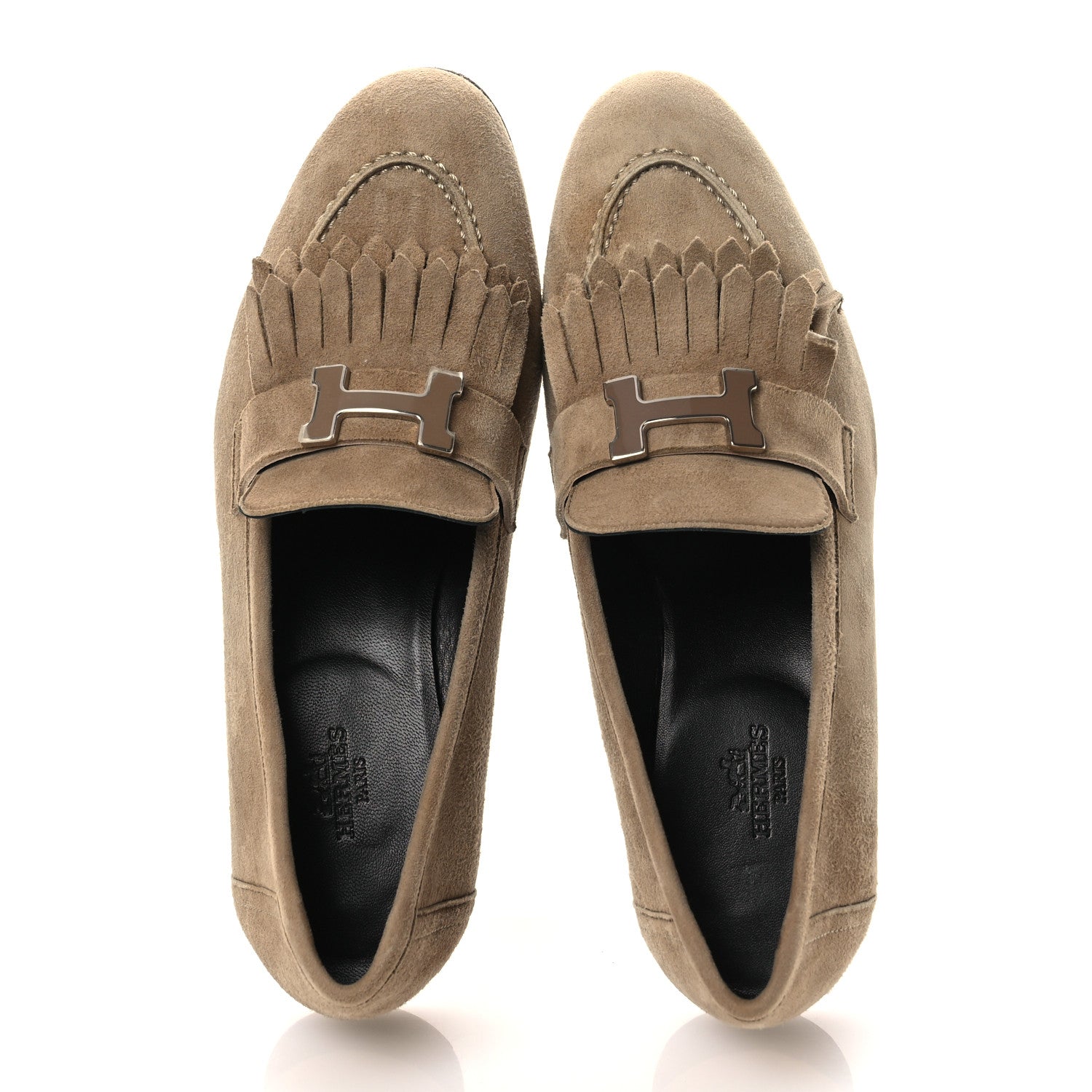 Hermes Suede Goatskin Womens Royal Loafers 37.5 Beige Sable 2 of 14