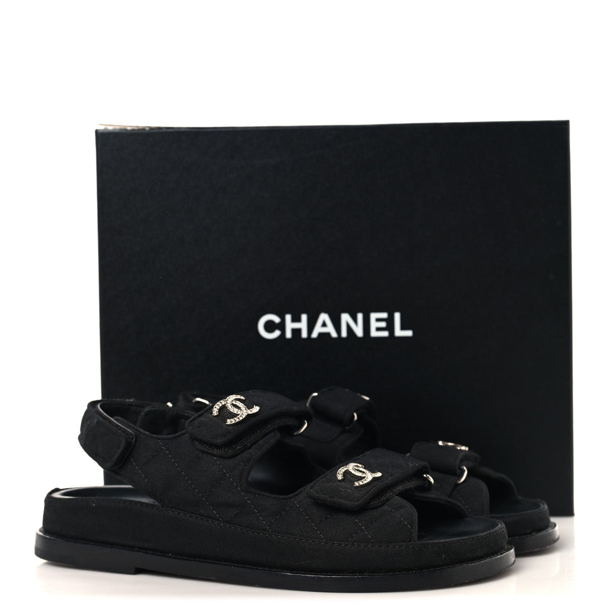 Chanel Mixed Fibers Velcro Dad Sandals 37 Black 10 of 10