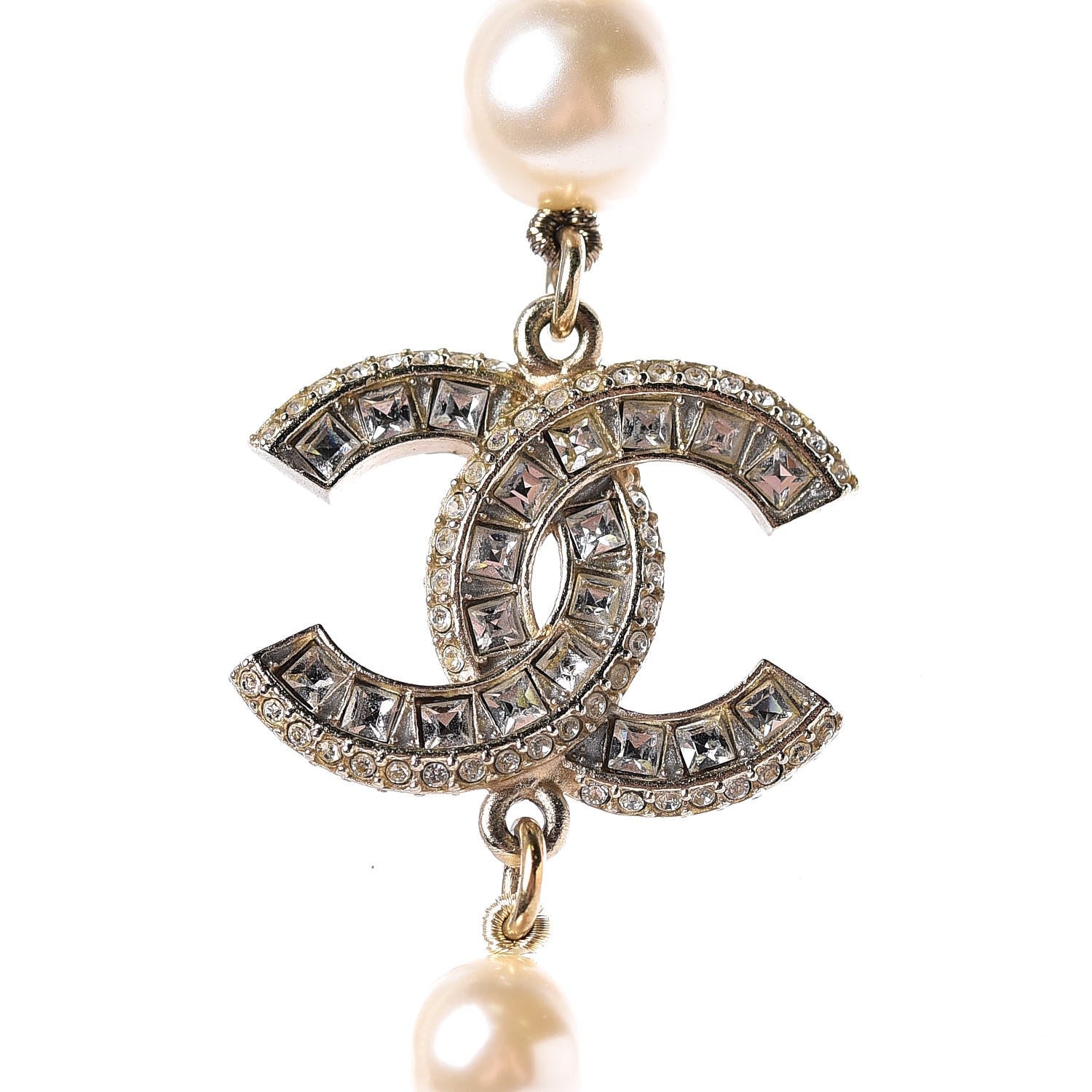 Chanel Pearl Baguette Crystal Long CC Necklace Gold 4 of 6