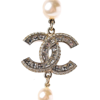 Chanel Pearl Baguette Crystal Long CC Necklace Gold 4 of 6