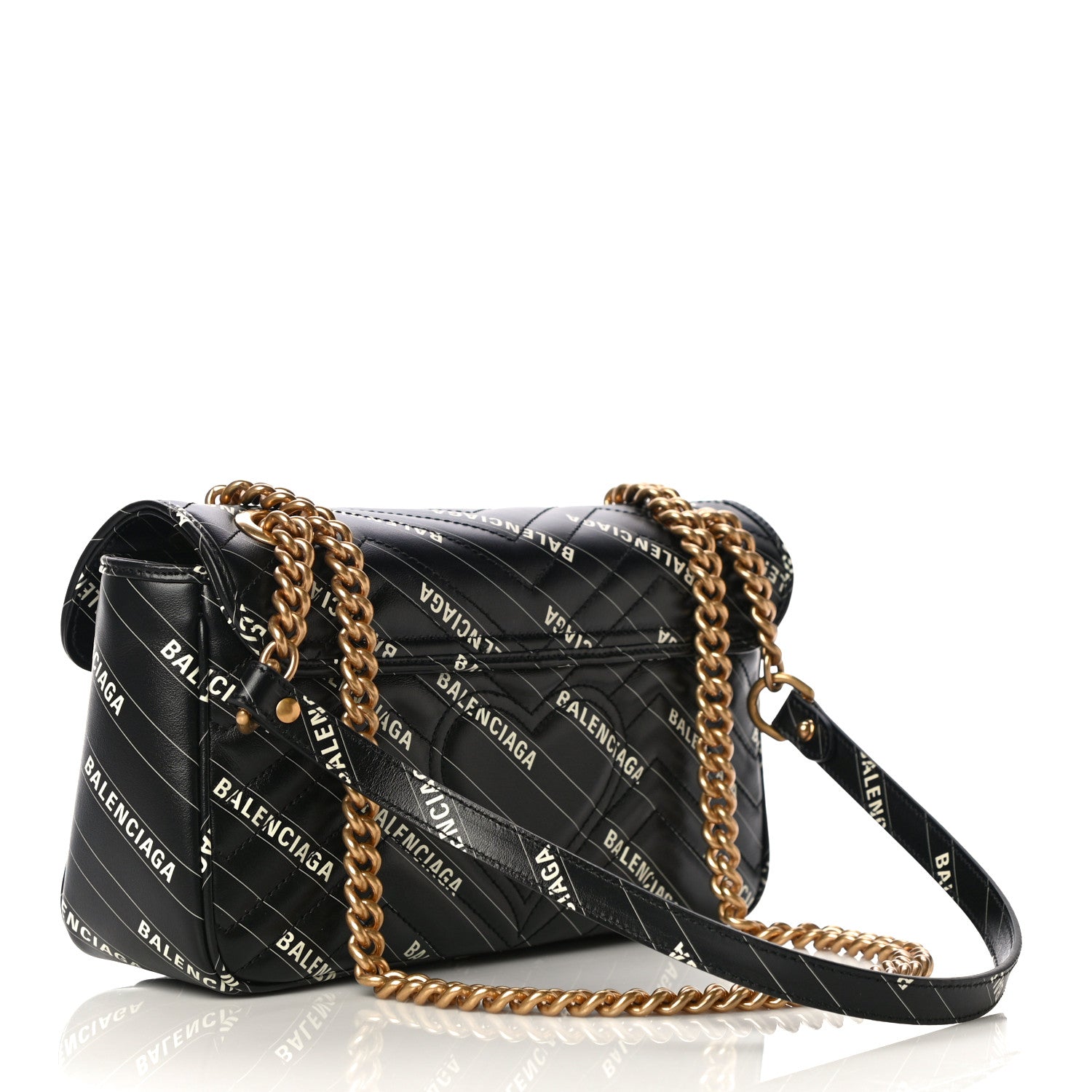 Gucci X BALENCIAGA Calfskin Matelasse Logo Print Small GG Marmont Shoulder Bag Black 3 of 11