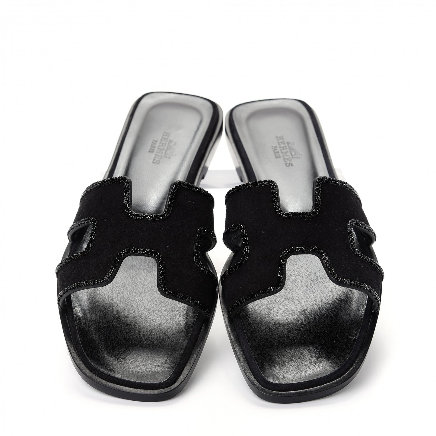Suede Goatskin Crystal Oran Sandals 37 Black