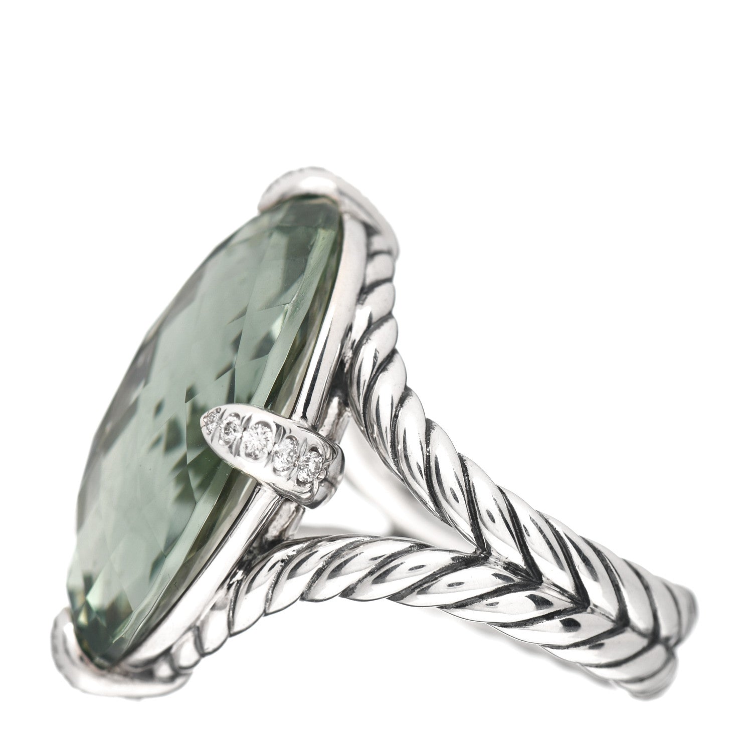 David Yurman Sterling Silver Diamond Prasiolite 23mm Chatelaine Signature Oval Ring 56 7.5 3 of 5